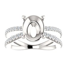 Oval 10x8mm Semi Mount Ring Setting 925 Sterling Silver Side Stone