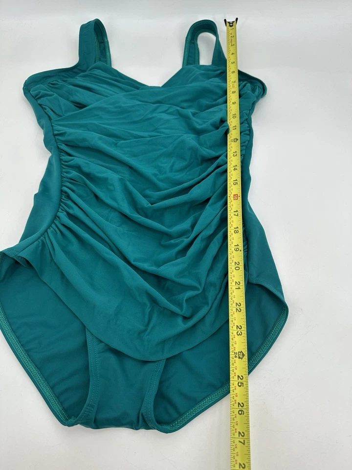 Traje de baño Miraclesuit Novel Ideas Bella acanalado talla 14 de una pieza verde azulado Foto 3 de 4
