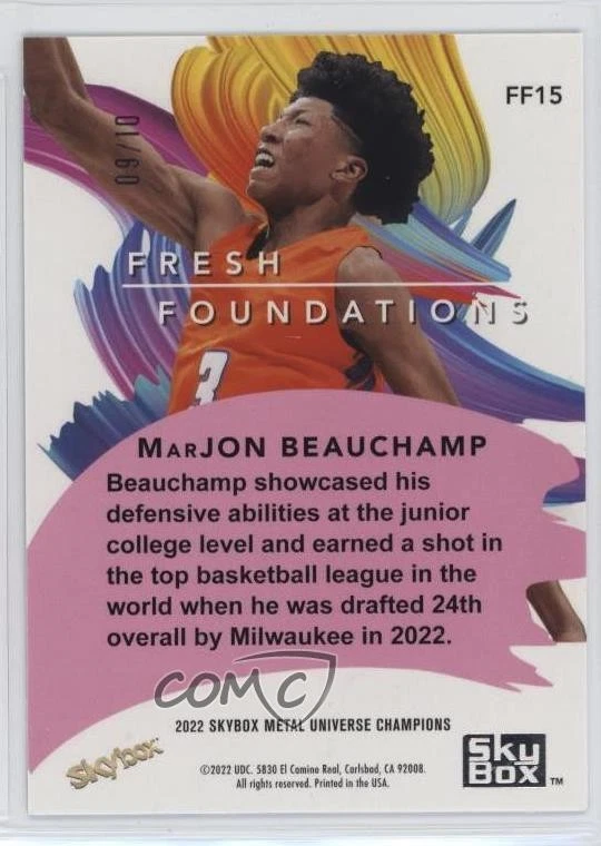 2022 Skybox Metal Universe Champions PMG Green /10 MarJon Beauchamp Rookie RC - Image 2 of 2