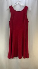 Soprano Fit & Flare Dress Womens 1X Red Metallic Stretch Crew Neck Sleeveless
