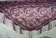 Lace Shawl Burgundy Floral Design 