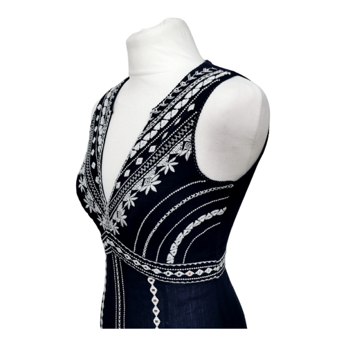 MONSOON Navy 100% Cotton Maxi Dress Size Small Embroidered Indian Mirror Work - Picture 4 of 24