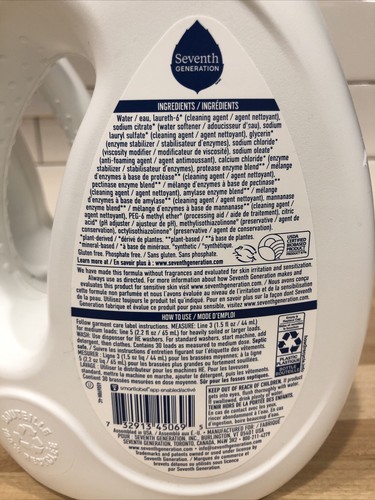 2X seventh generation Baby Liquid Laundry Detergent 30 load Free & Clear 45 oz - Picture 6 of 6