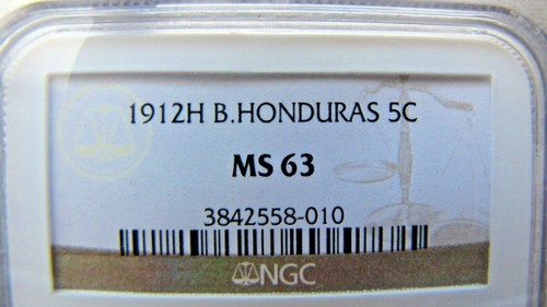 British Honduras KM16 5 Cents 1912-H NGC MS 63 - Picture 3 of 3