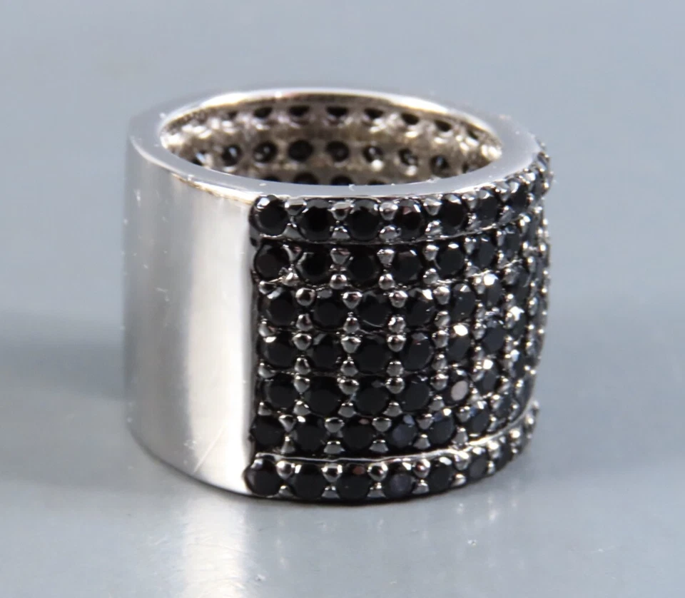 Anillo de plata esterlina SG/JTV BANDA ANCHA PARA CIGARROS pavé de espinela negra ROMANCE GÓTICO 6 Foto 4 de 4