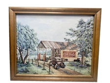 Martin's Garage Coca Cola 7Up Signs on Garage 8 x 10 Print Oak Frame Under Glass