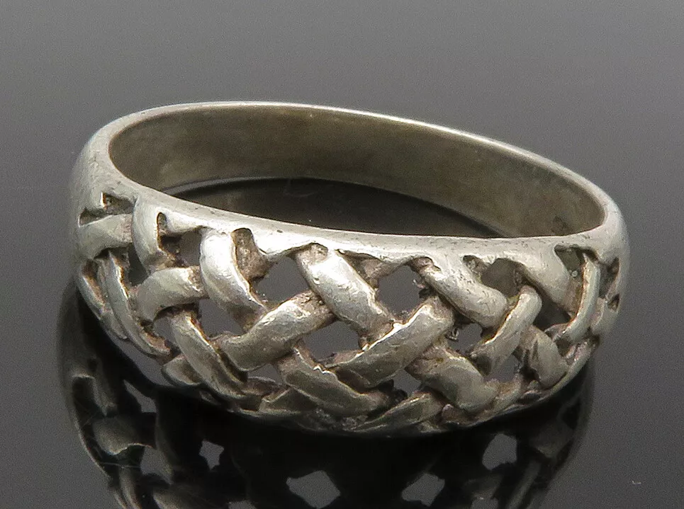 925 Sterling Silver Vintage Open Basket Weave Dome Band Ring Sz