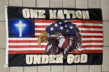 One Nation Under God Flag FREE SHIP Jesus Christ Savior America USA Sign 3x5'