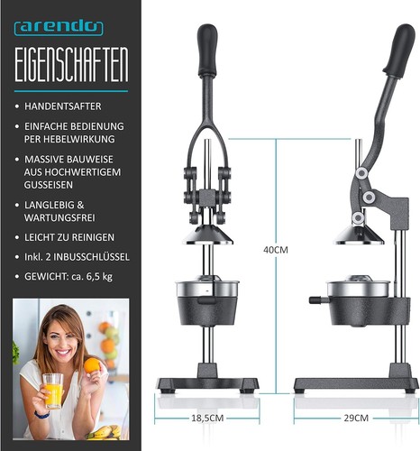 Arendo - Saftpresse - Handentsafter Edelstahl - mechanischer Entsafter – - Bild 2 von 7