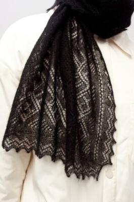 Orenburg Down Scarf - Black, Handmade, 120x40cm shawl, handknitted, wrap, cape,