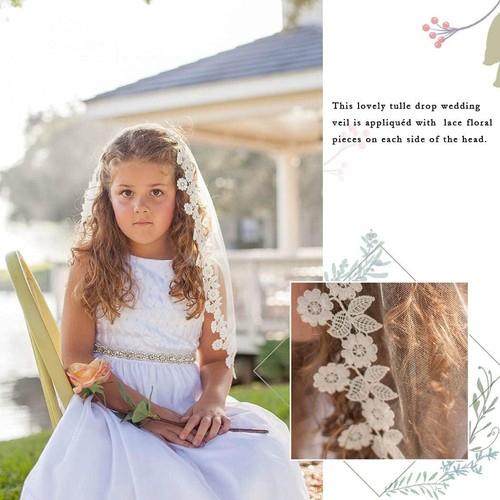 Flowergirl Lace Veil 1 Tier First Communion Veil with Comb Bridal Elbow lengt... - 第 2/7 張圖片