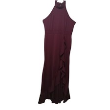 Woosea Ruffle evening slit maxi dress halter neck burgundy sz XL