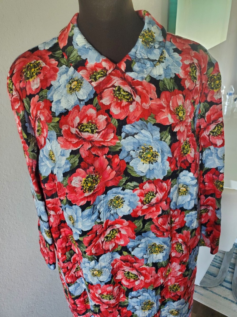 $1.6K Escada jacquard poppy floral print shift dress sz 44