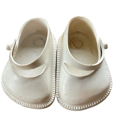 Vintage Fairyland Toy Prod White Vinyl Doll Shoes Mary Janes No 00 Made in USA