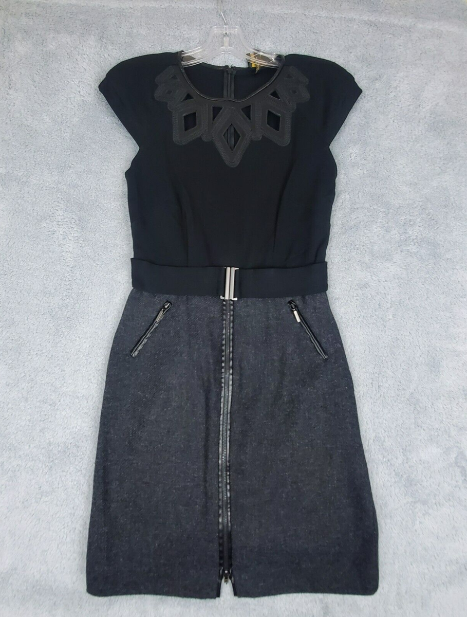 Laundry Shelli Segal Women's Dress Sz 6 Black Faux Leather Cutout Belted Zip Laundry Shelli Segal Women's Dress Sz 6 Black Faux Leather Cutout Belted Zip