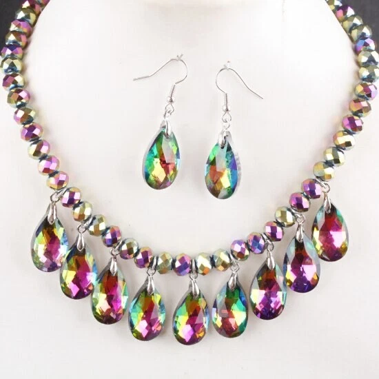 Fashion Colorful Multicolor π OiL SPILL π Necklace Earring Set 20" Women Teen