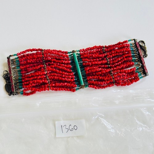 Satellite Paris signed beaded Bracelet Natural Red Coral Seed beads BOHO Multi - Picture 6 of 6