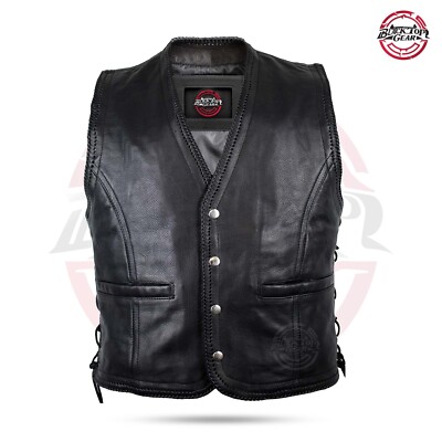 motorcycle black leather waist coat