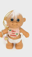 Vintage Russ Troll Baby Doll Girl Pink Christmas Bottle Blue Eyes Pink Hair 3"