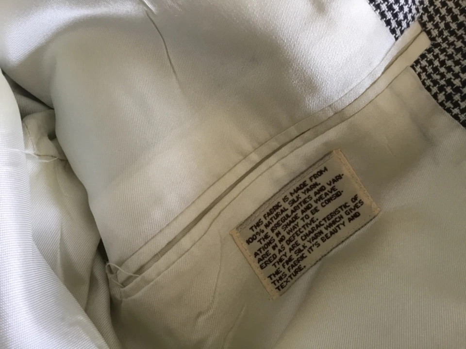 Abrigo Deportivo Davis & Squire Negro Blanco Seda Hombre’s 40 Regular R Forrado 2 Botones  Foto 4 de 4