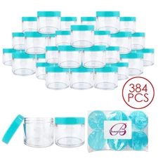 384 Pieces 2Oz/60g/60ml HQ Acrylic Leak Proof Clear Container Jars w/Teal Lid