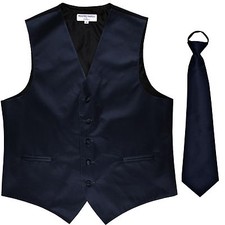 New Men's Solid Tuxedo Vest Waistcoat  Pre-tied Neck tie Navy Blue wedding prom