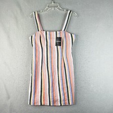 Forever 21 Linen Blend Dress Womens Medium Orange Striped Lined Basic Basic Boho