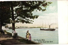 Steamer on St Clair River View from Park Port Huron Mich Postcard c1905