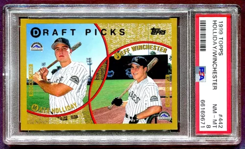 1999 MATT HOLLIDAY ROOKIE PSA 8 #442 TOPPS W/JEFF WINCHESTER NM MINT *SHIPS FREE