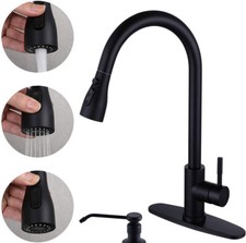 Matte Black Kitchen Faucet Sinks Pull Out Sprayer Cover Mixer Soap Dispenser