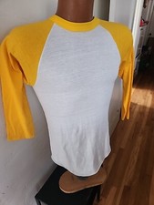 vintage baseball shirt white yellow 3/4 sleeve nwot russell athletic small 70's