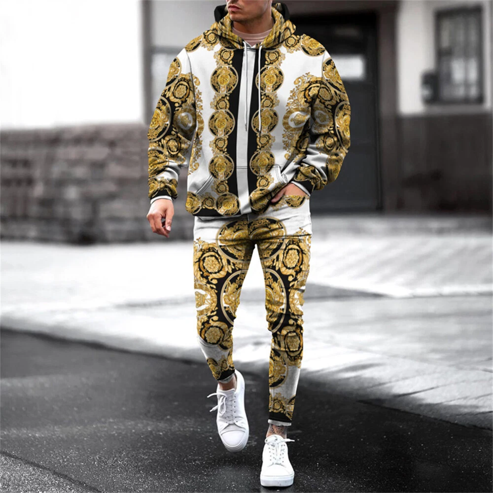 Summer Luxury Men Tracksuit 2 Pieces Vintage T-shirt Trousers Set