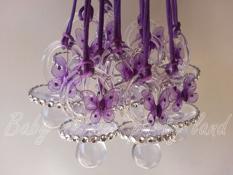 12 Colliers De Sucette Papillon - Pour Baby Shower, Jeux, Cadeaux - Décoration Rose