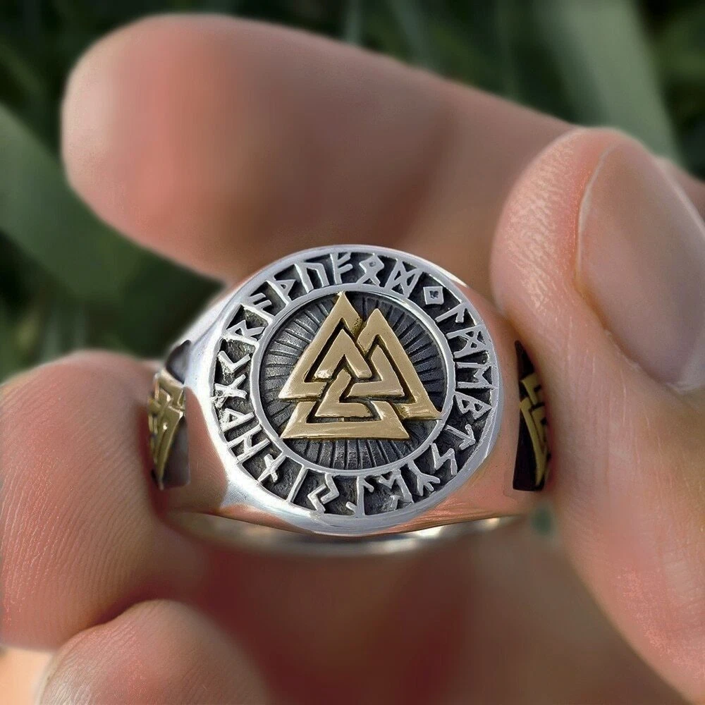 Bague chevali re acier inoxydable viking valknut mjolnir odin thor