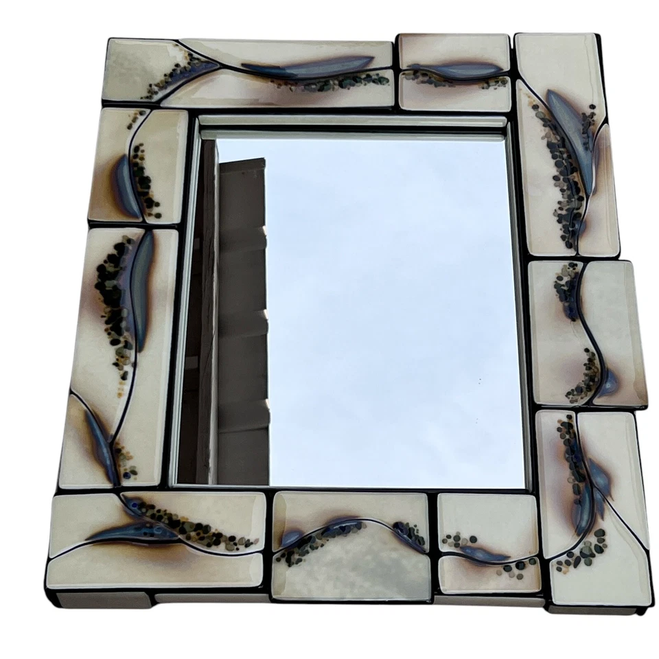 Espejo de acento de arte de pared de mosaico hecho a mano 16,5"x20,5" pesado FIRMADO Foto 3 de 4