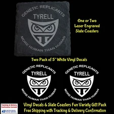 Tyrell Corporation - Blade Runner Two Decals & A Laser Engraved Slate Coaster