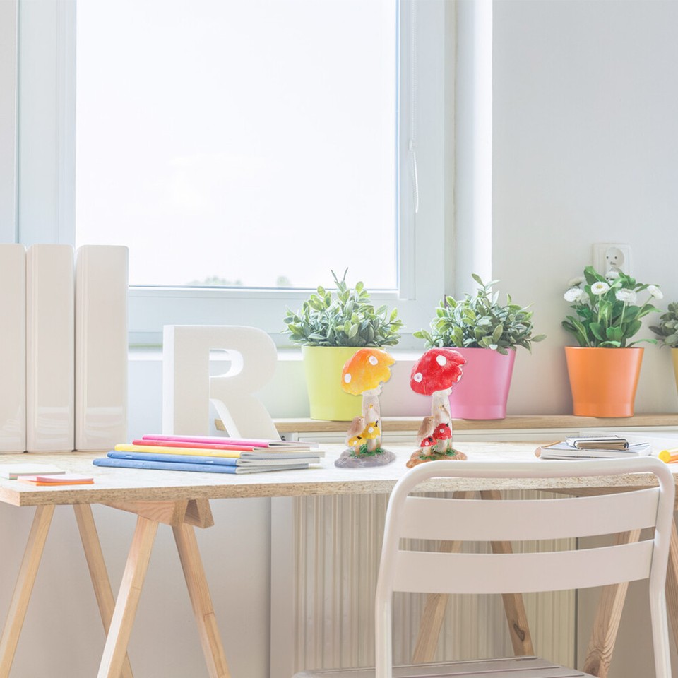 2 Pcs Mushroom Ornament Fish Tank Decorations Mini Accessories Fairy