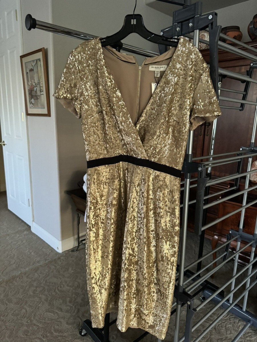 COLLECTIBLE**BURBERRY PRORSUM METAL SEQUINED GOLD DRESS-SIZE 6