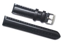 20mm Black Leather Thick Stitching Padded Watch Band Strap Silver Tone Buckle