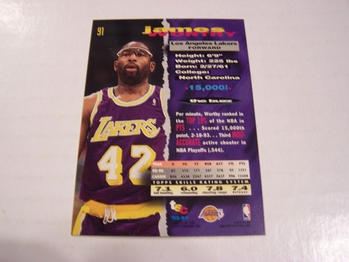 Tarjeta de club de estadio James Worthy Topps #91 - Imagen 2 de 2