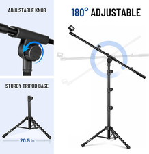 Mic Stand Floor Adjustable - Tripod Boom Arm Microphone Stand with Carrying B...