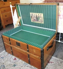 Antique Steamer trunk vintage brass studded stagecoach chest restored  C-1875
