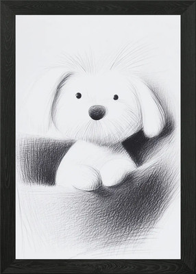Cute Dog Drawing Framed Wall Art Poster Canvas Print Picture