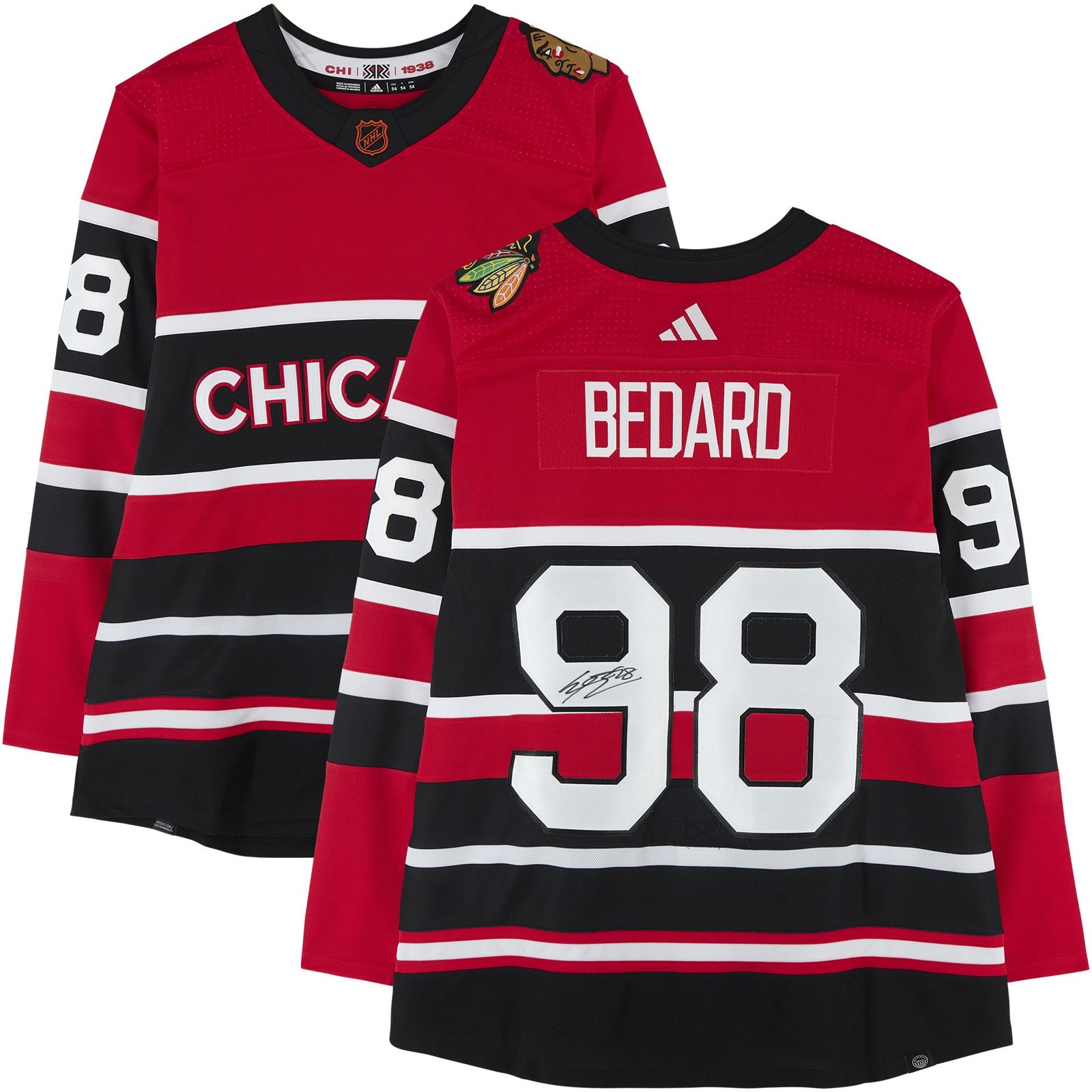 Connor Bedard Autographed Signed Chicago Blackhawks Reverse Retro Adidas Authentic Jersey 