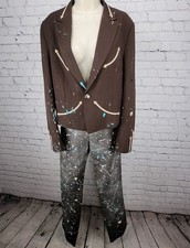 H Bar C Brown Paint Splattered Western Suit Up Cycled Blazer Medium Pants 29x34
