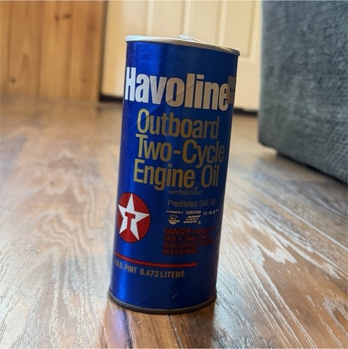 Texaco Havoline Outboard Two-Cycle Engine Oil Can Blue Gas & Oil Collectible