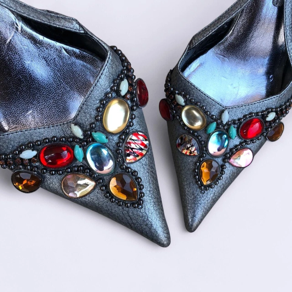 Vintage Y2K Whimsygoth Romantic Slingback kitten heels pumps beaded pointed toe - Image 4 of 4