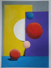 Abstract Cubism blue and red Still life Original Acrylic painting 11*8