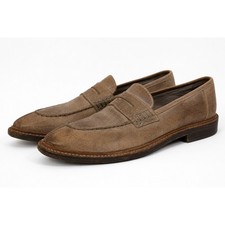Brunello Cucinelli Mens Brown Textured Leather Penny Loafers Made in Italy 39