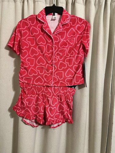 Girls Size M (8) Pajama Short Set, Super Soft Velour, Pink Hearts by Art Class
